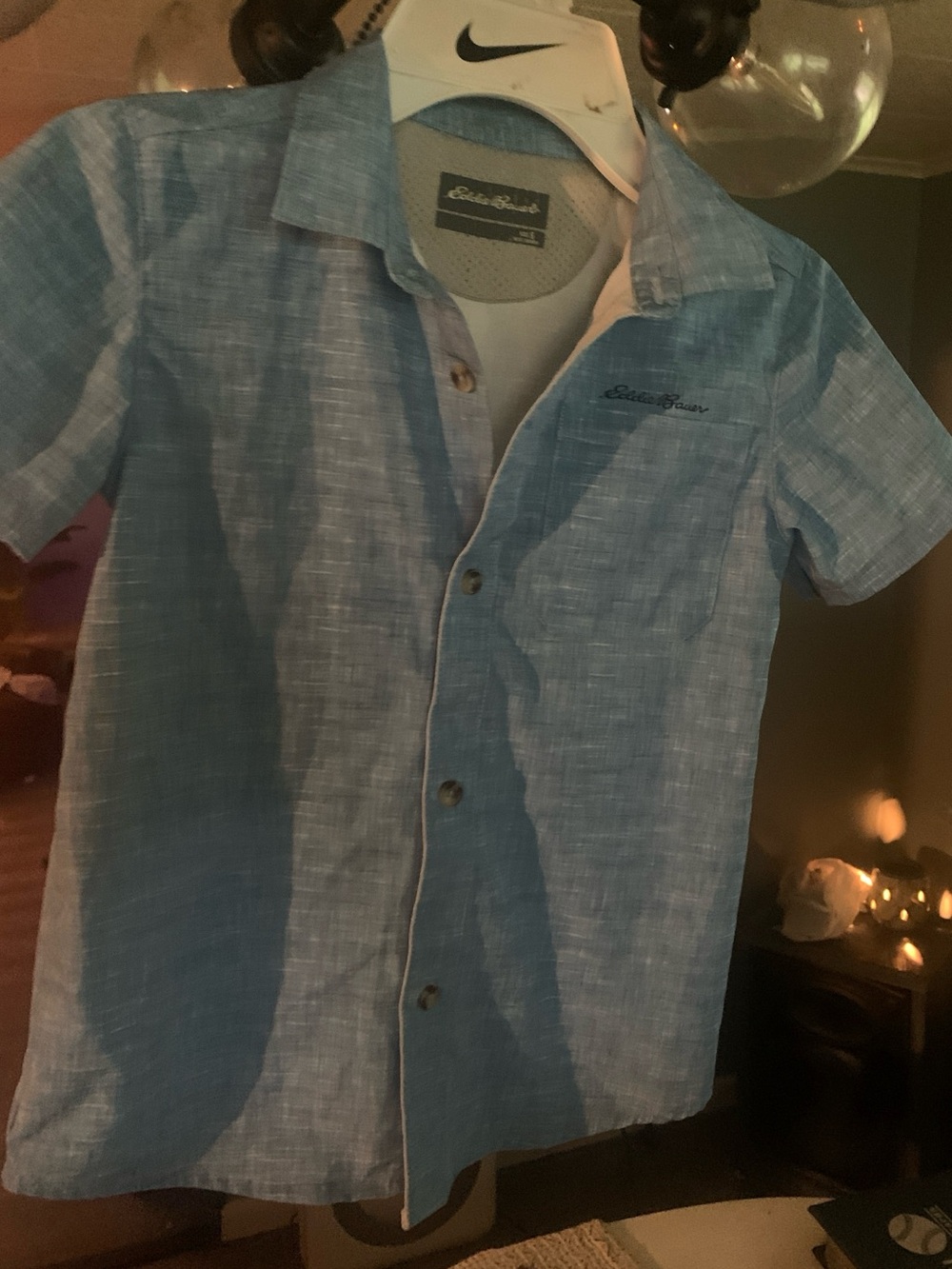 Eddie Bauer Light Blue Short-Sleeve Casual Button-Down Shirt